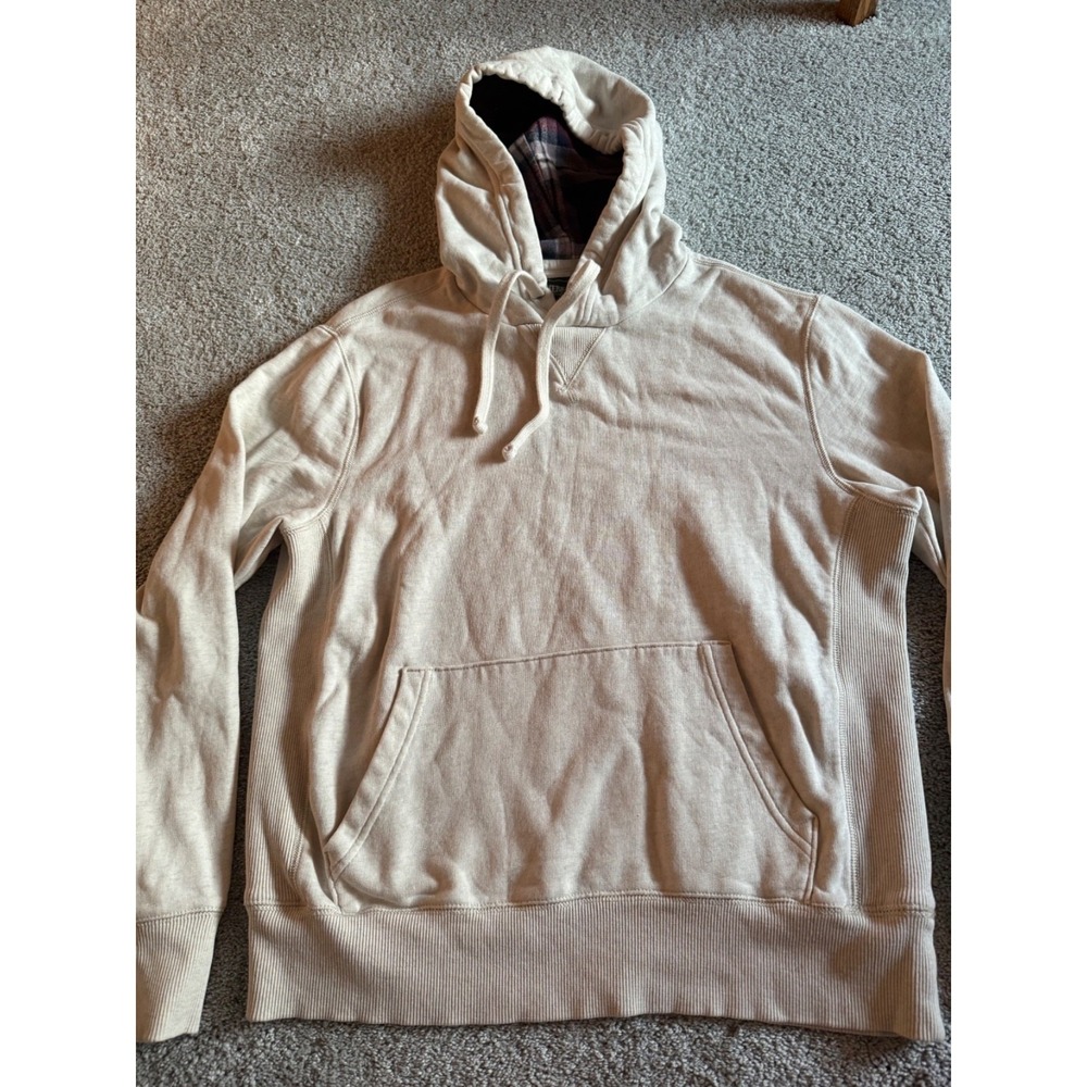 American‎ Eagle Hoodie Womens Small Cream Drawstring Plaid Solid Sweater